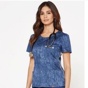 Jaannu Navy blue denim peplum scrub top